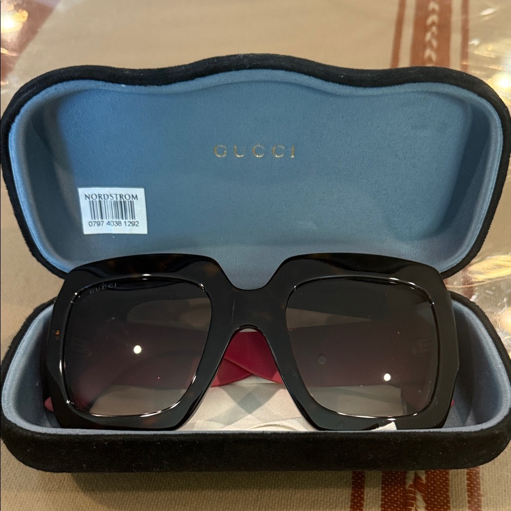 Authentic Gucci Square Frame GG0102S Sunglasses Glitter Pink